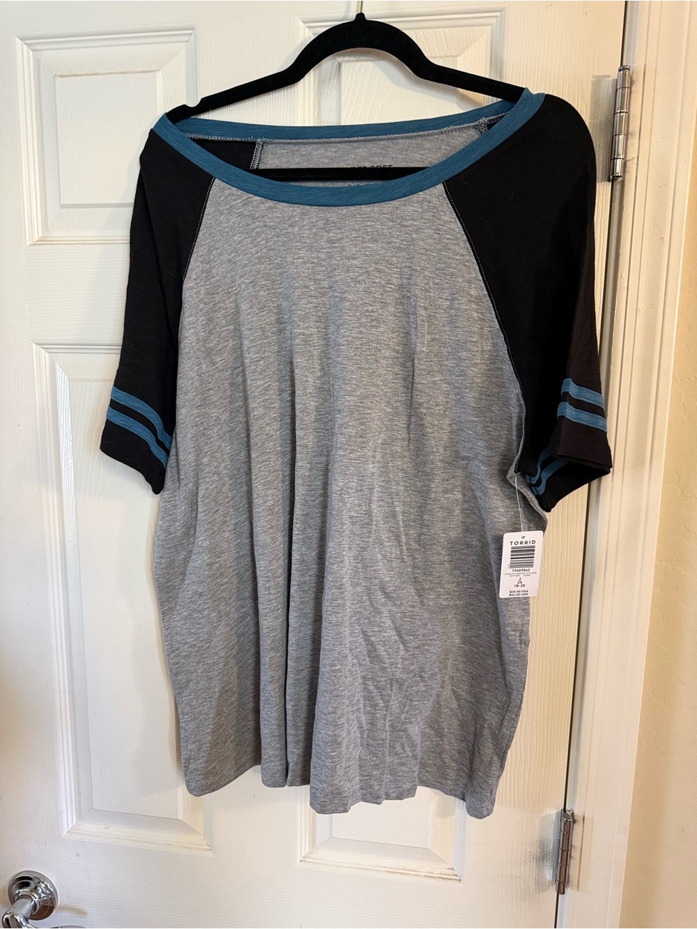 Torrid Gray Tee with Black and Teal Trim